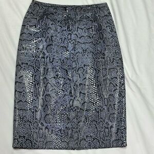 Danier light blue sueded snakeskin print skirt.
